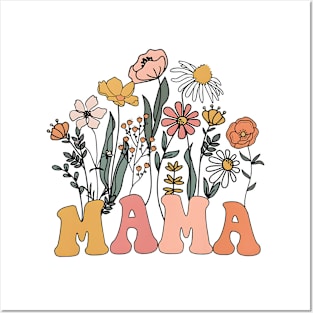 Wildflowers Mama, Retro Mom, Mother's Day, Floral New Mom Posters and Art